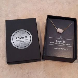 Layer It Raw Crystal Necklace with Gold Chain and White Stone 15" Chain